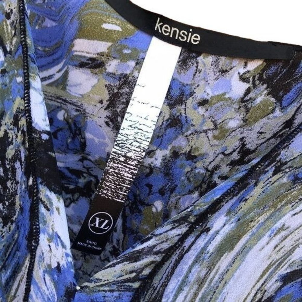 Kensie Marbled Blue Black Grey Shift Short Flowy Dress Size XL - Picture 4 of 8